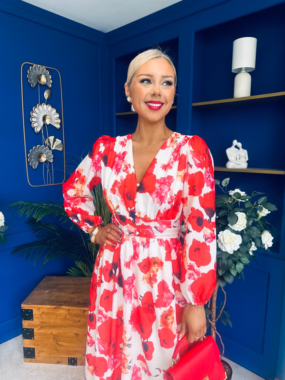 Orlaith Banded Midi Dress Floral White