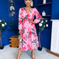 Orlaith Banded Midi Dress Floral Cerise