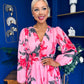 Orlaith Banded Midi Dress Floral Cerise