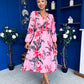 Orlaith Banded Midi Dress Floral Cerise