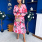 Orlaith Banded Midi Dress Floral Cerise