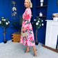Orlaith Banded Midi Dress Floral Cerise