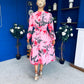 Orlaith Banded Midi Dress Floral Cerise