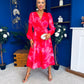 Orlaith Banded Midi Dress Floral Hot Pink