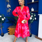 Orlaith Banded Midi Dress Floral Hot Pink