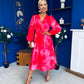 Orlaith Banded Midi Dress Floral Hot Pink