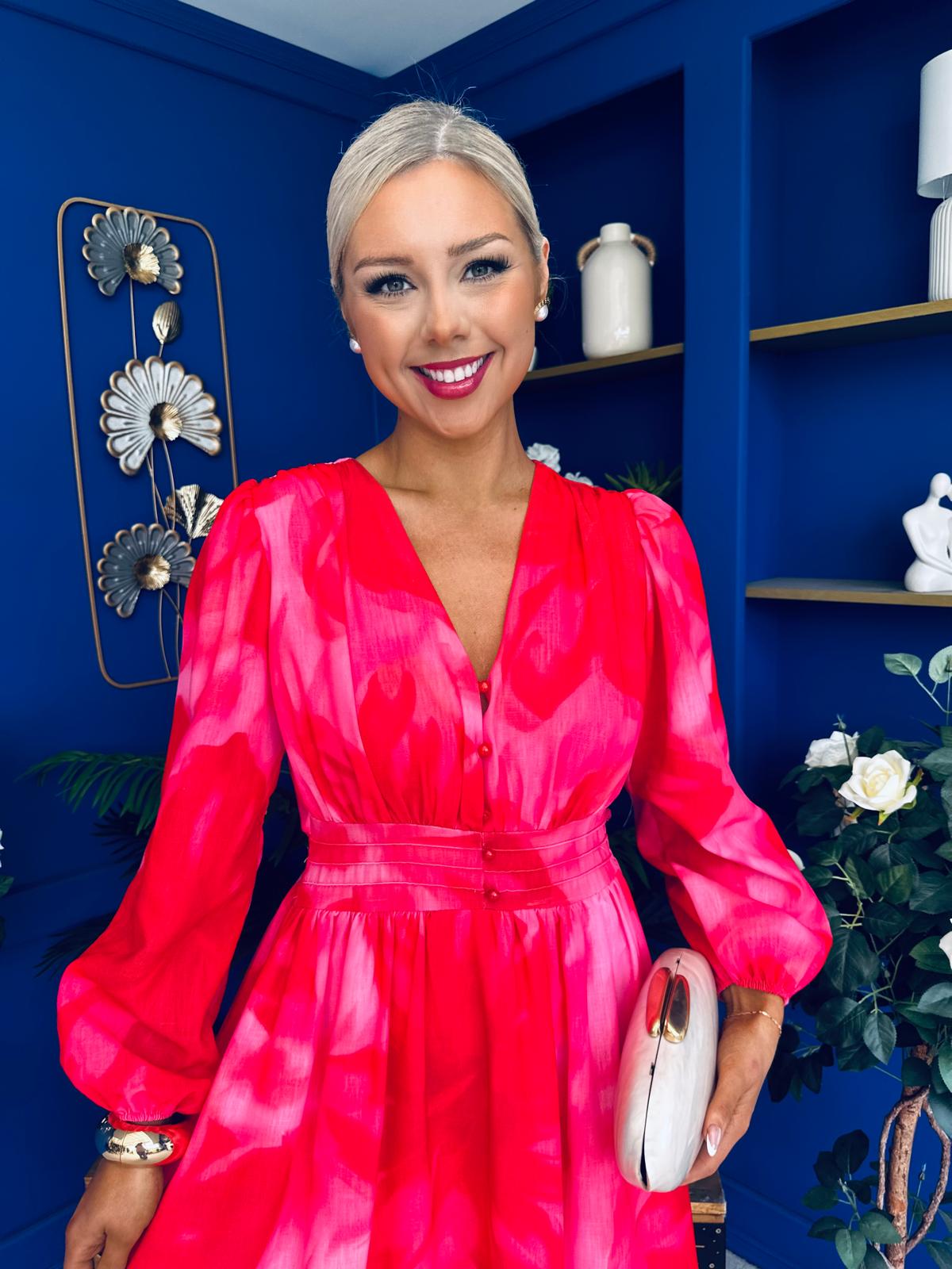 Orlaith Banded Midi Dress Floral Hot Pink