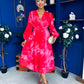 Orlaith Banded Midi Dress Floral Hot Pink