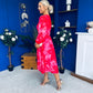 Orlaith Banded Midi Dress Floral Hot Pink