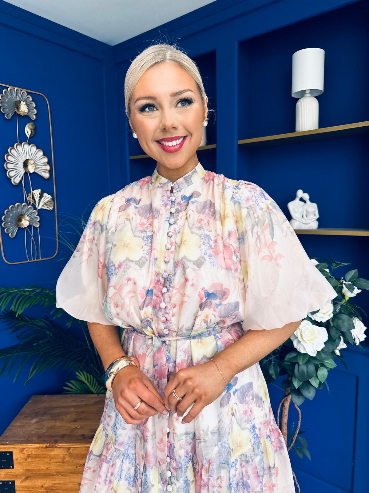 Philipa Puff Sleeve Mini Shirt Dress Floral Pastel