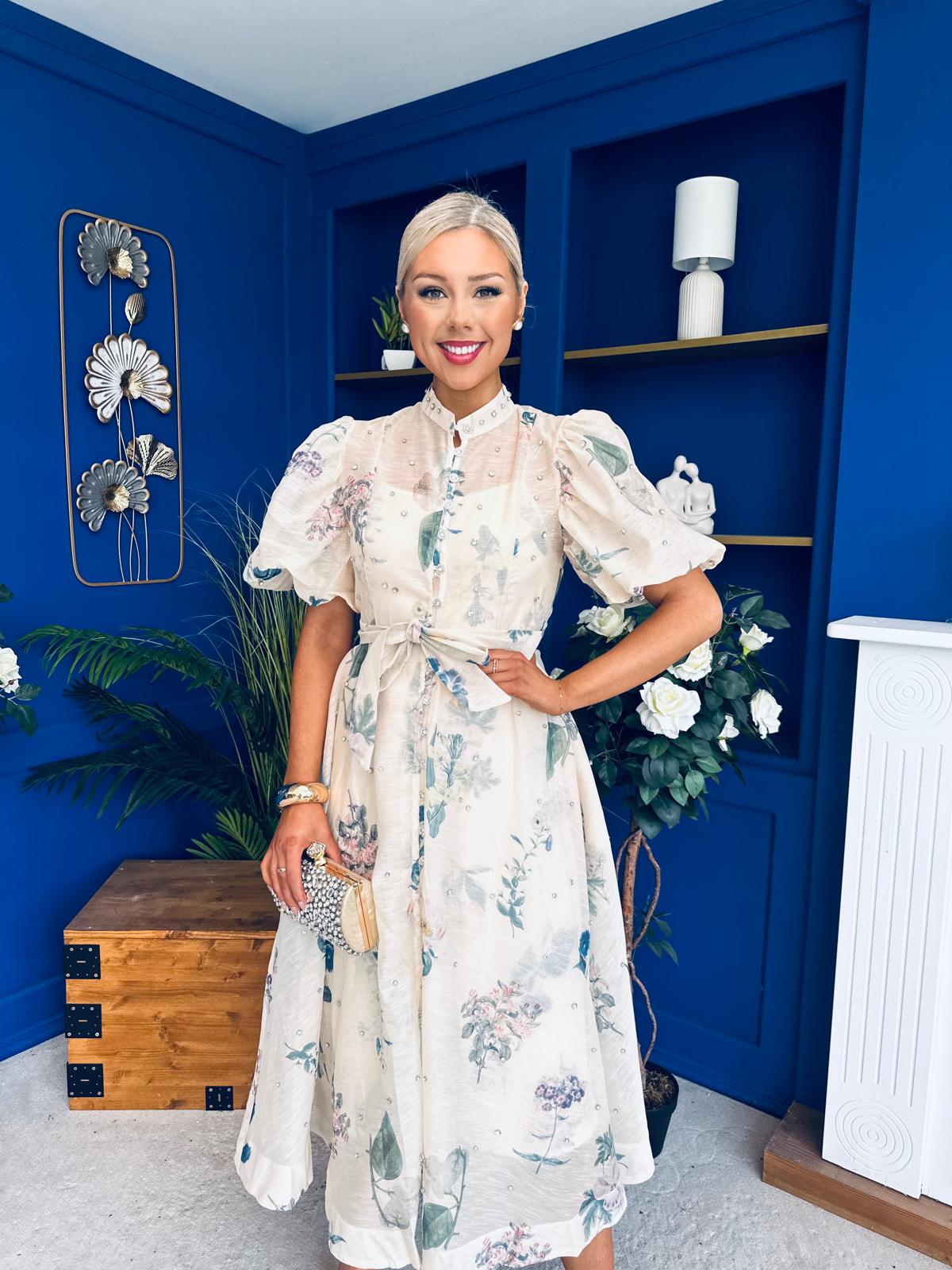 Dorothy Embellished Midi Shirt Dress Floral Cream