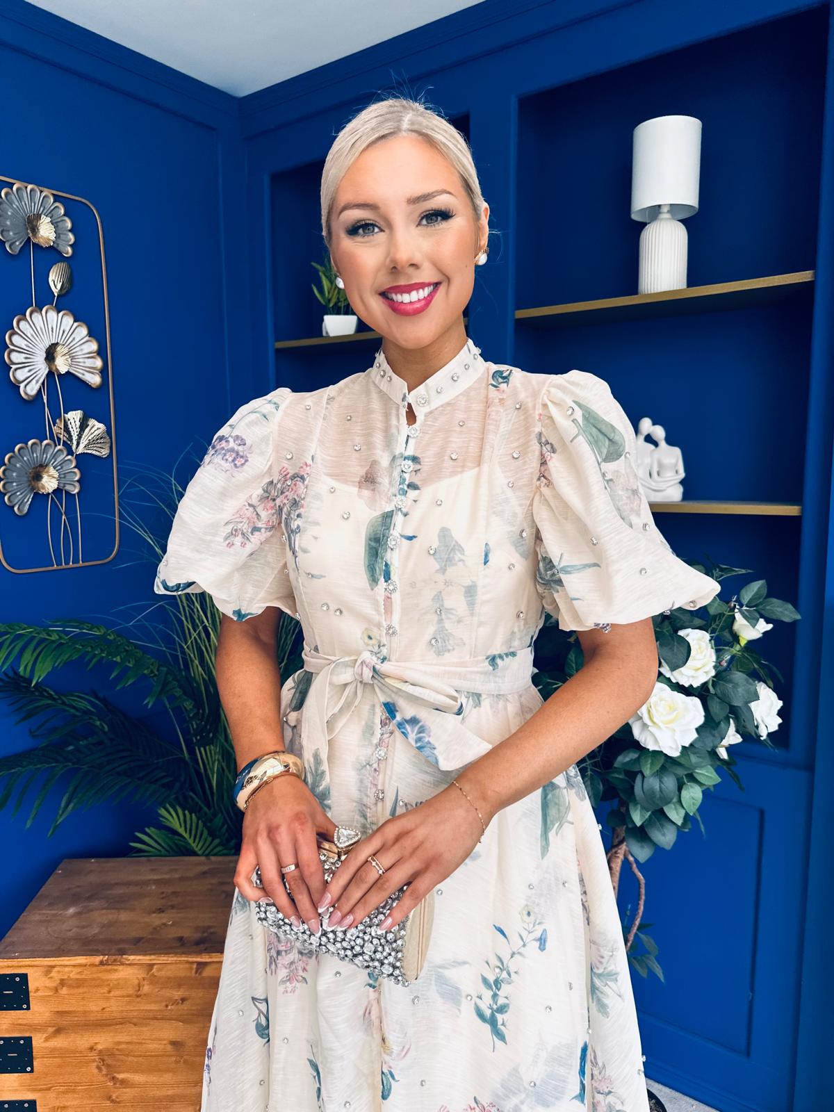 Dorothy Embellished Midi Shirt Dress Floral Cream