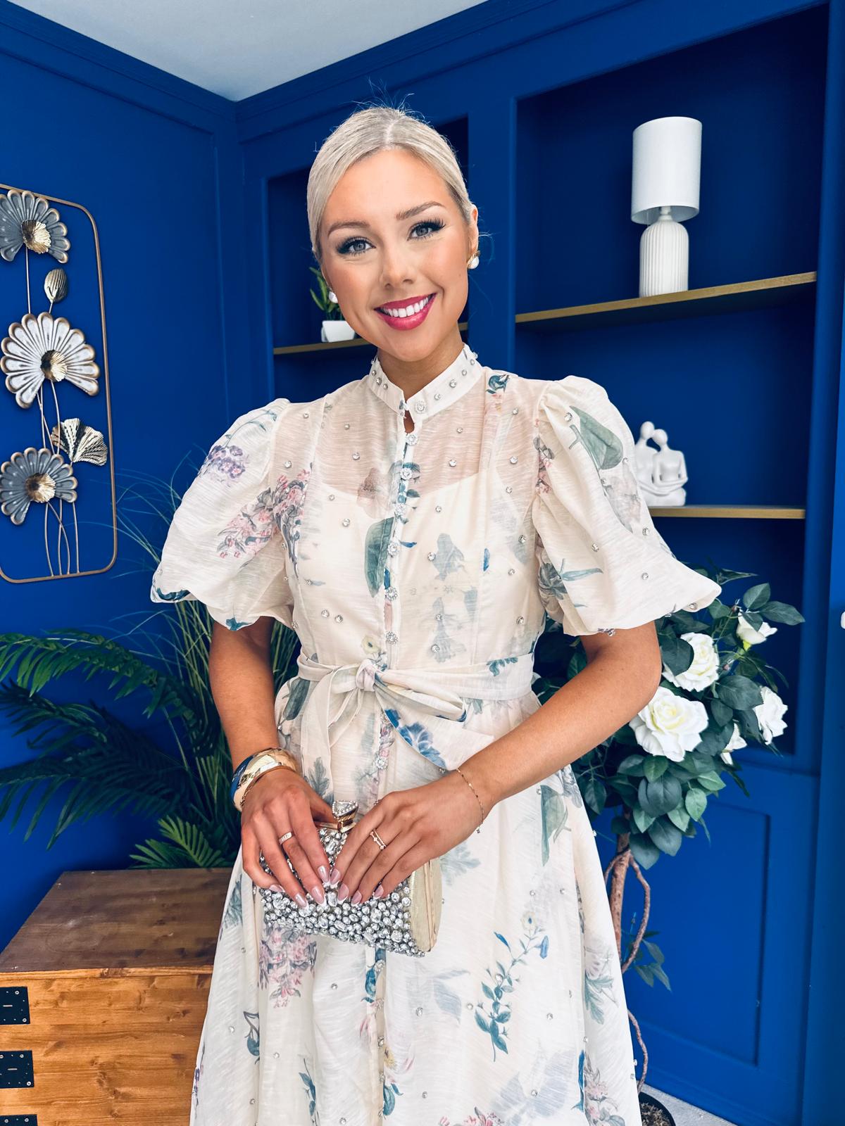 Dorothy Embellished Midi Shirt Dress Floral Cream
