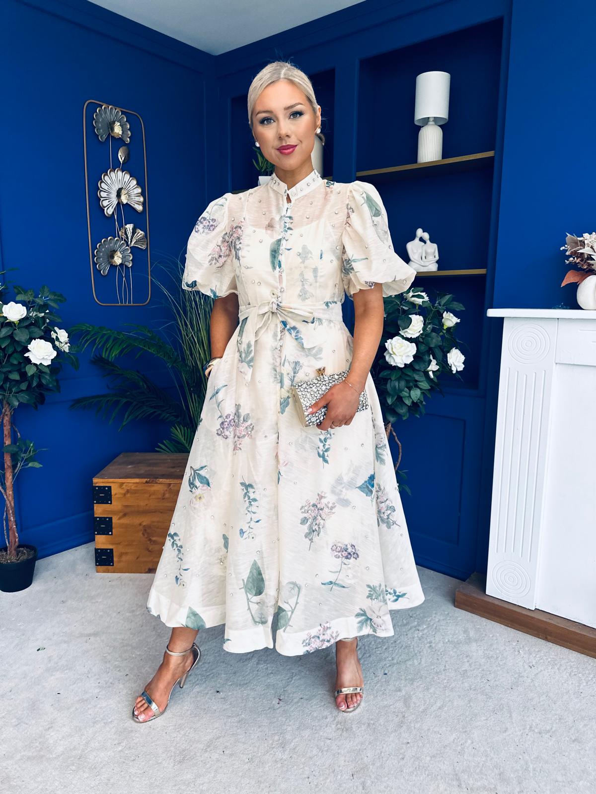 Dorothy Embellished Midi Shirt Dress Floral Cream