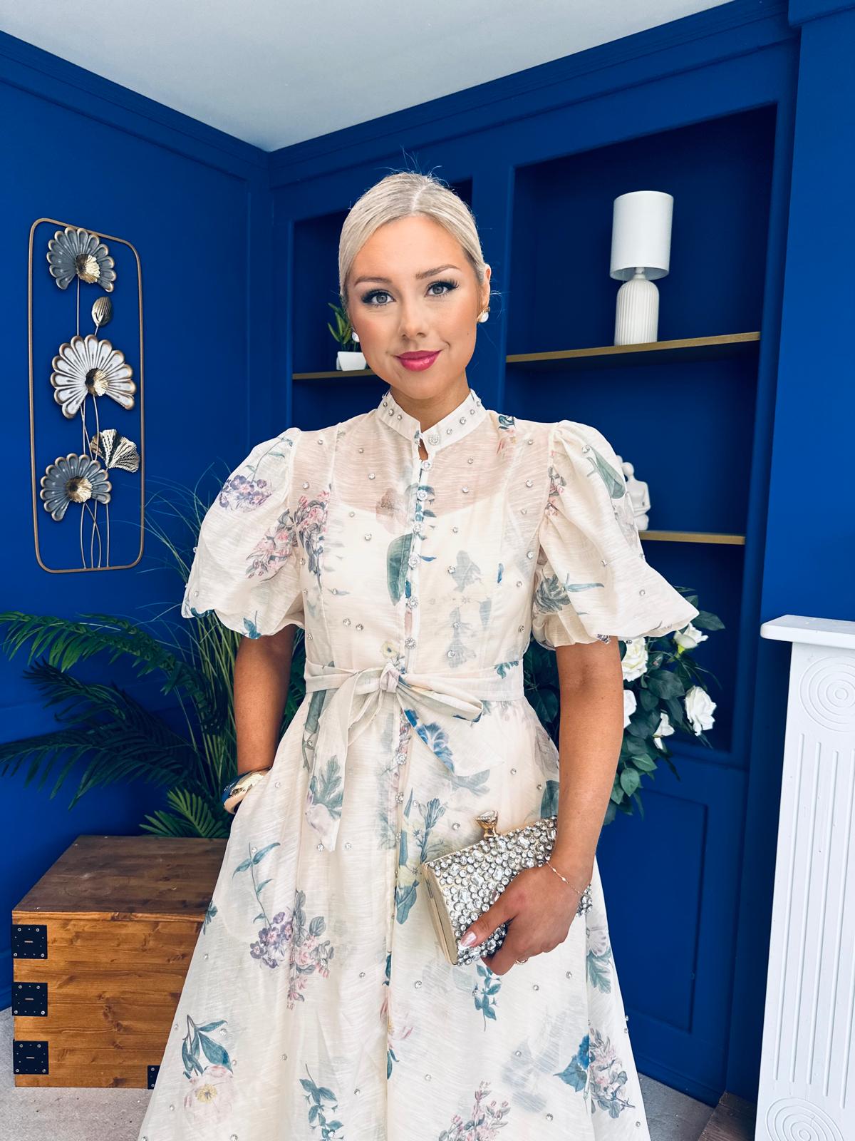 Dorothy Embellished Midi Shirt Dress Floral Cream