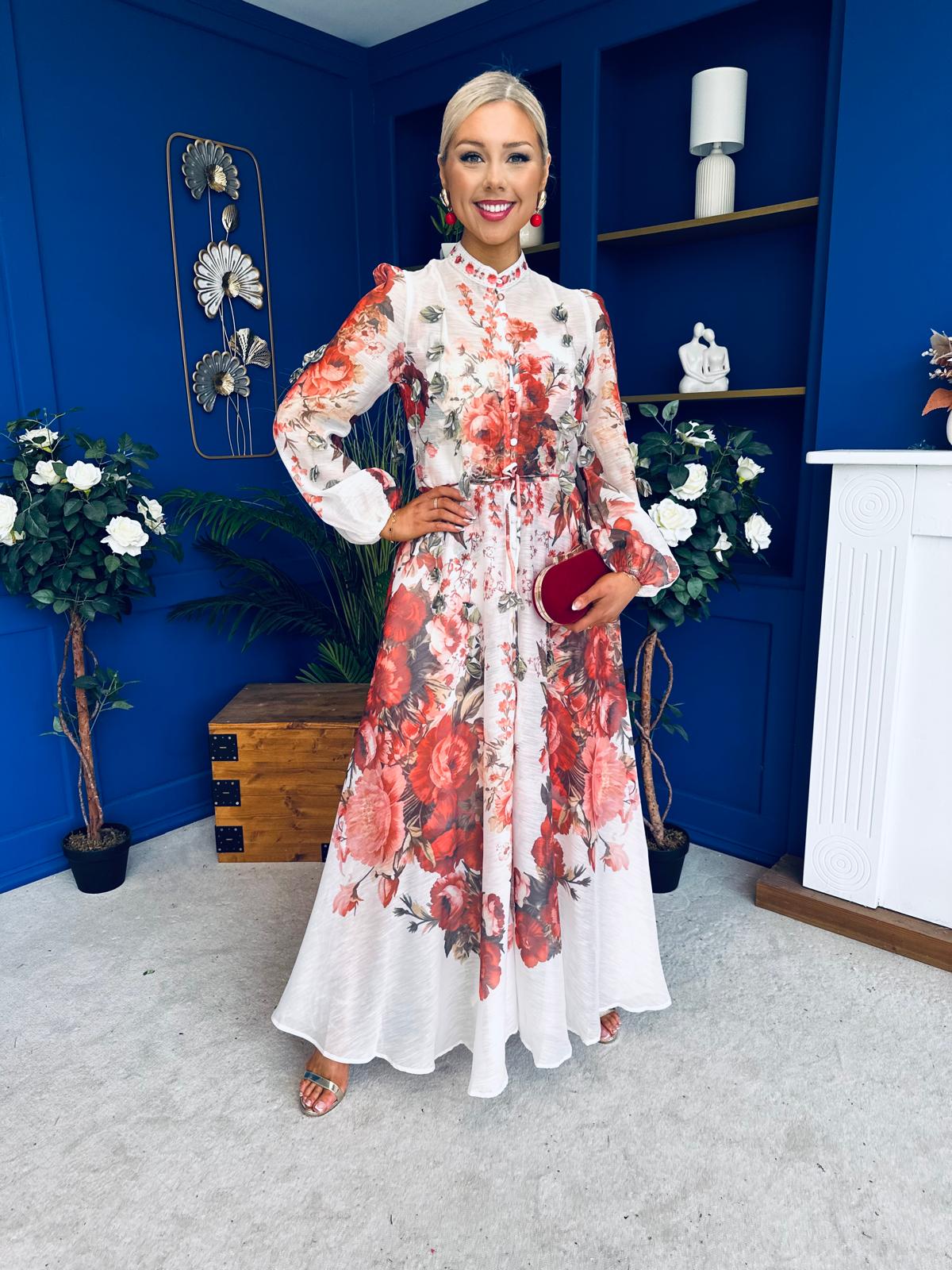Hayley 3d Floral Detail Shirt Dress Floral Rose