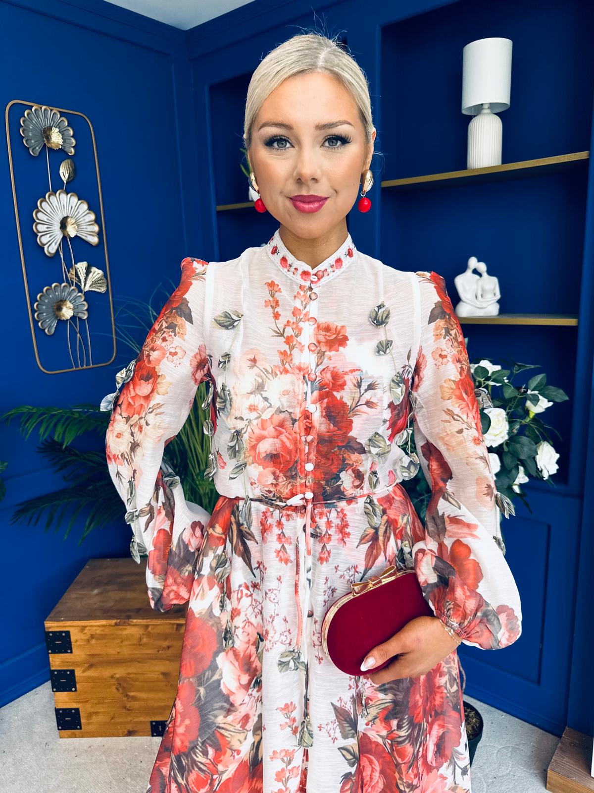 Hayley 3d Floral Detail Shirt Dress Floral Rose