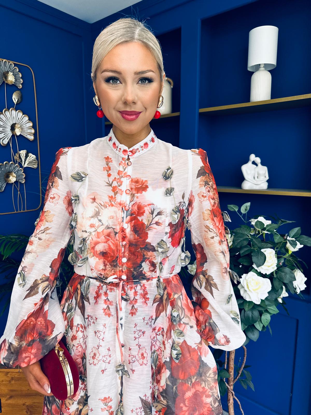 Hayley 3d Floral Detail Shirt Dress Floral Rose