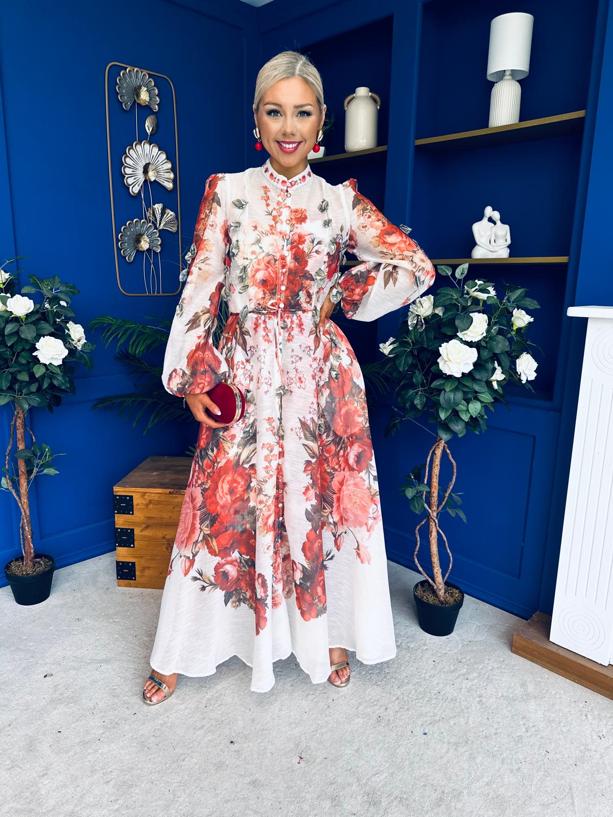 Hayley 3d Floral Detail Shirt Dress Floral Rose