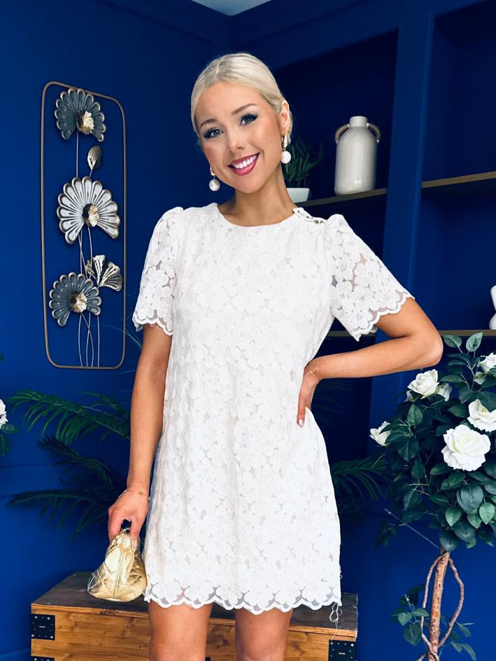 Loretta Lace Detail Mini Shift Dress Cream