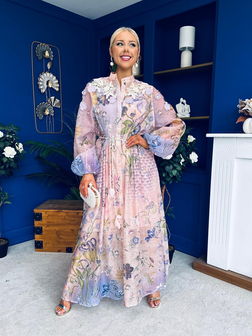 Janette 3d Floral Detail Shirt Dress Floral