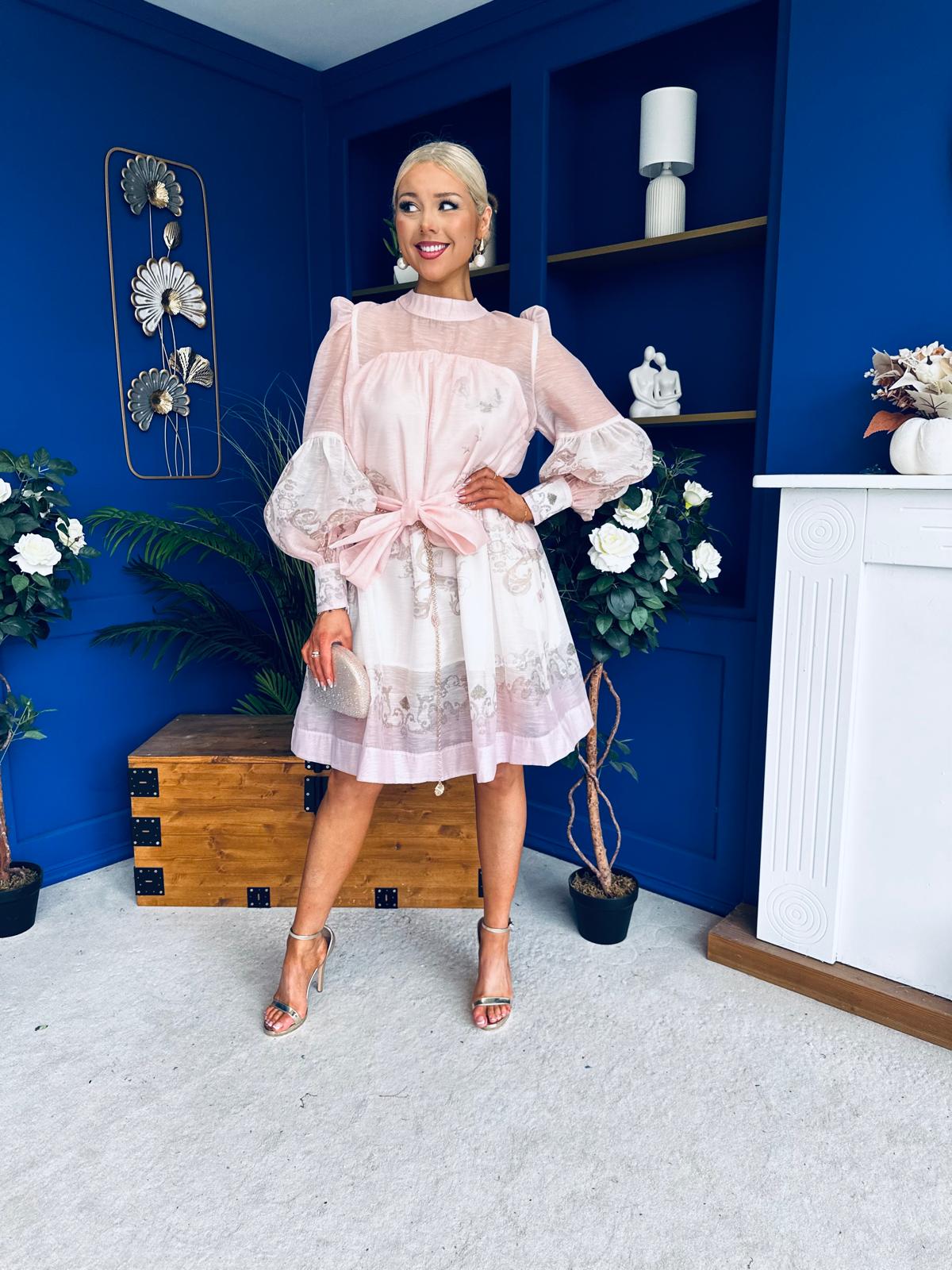 Beky Detailed Mini Shirt Dress Scroll Pastel