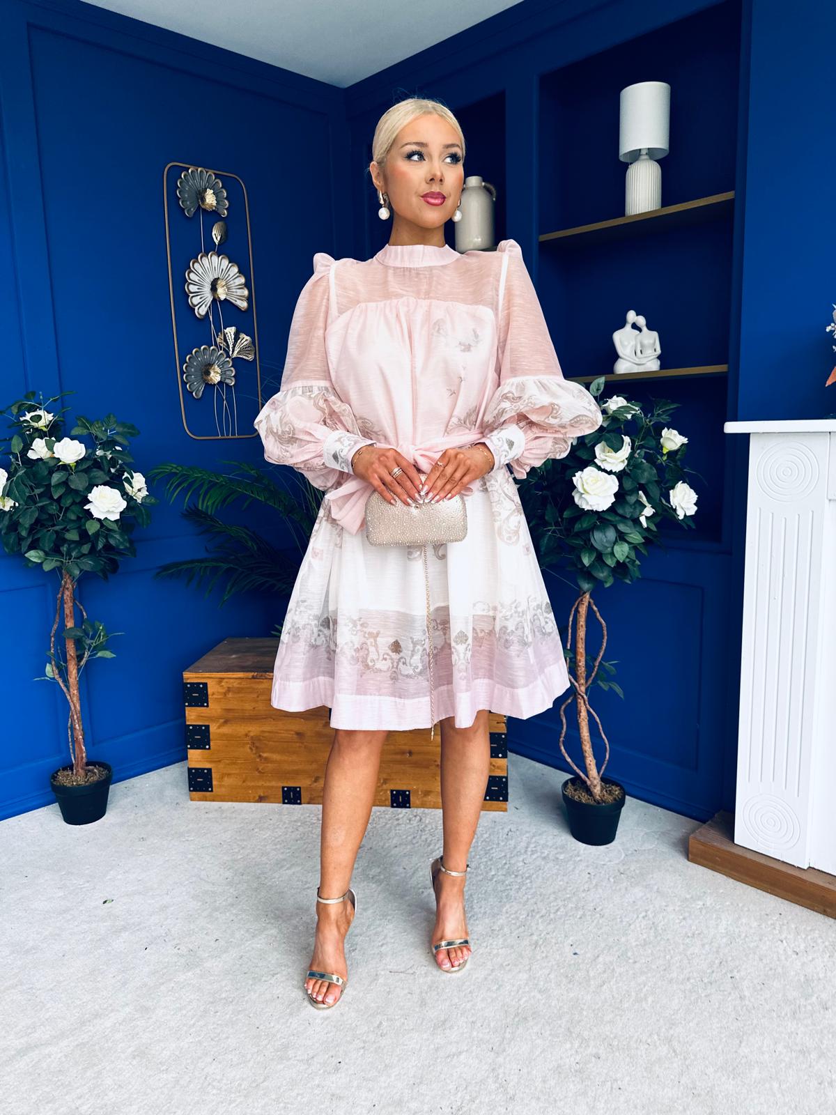 Beky Detailed Mini Shirt Dress Scroll Pastel