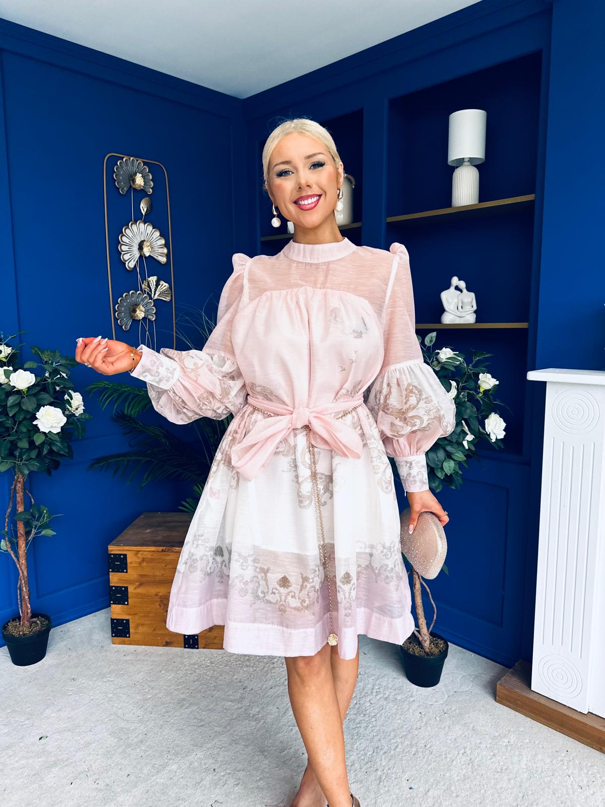 Beky Detailed Mini Shirt Dress Scroll Pastel