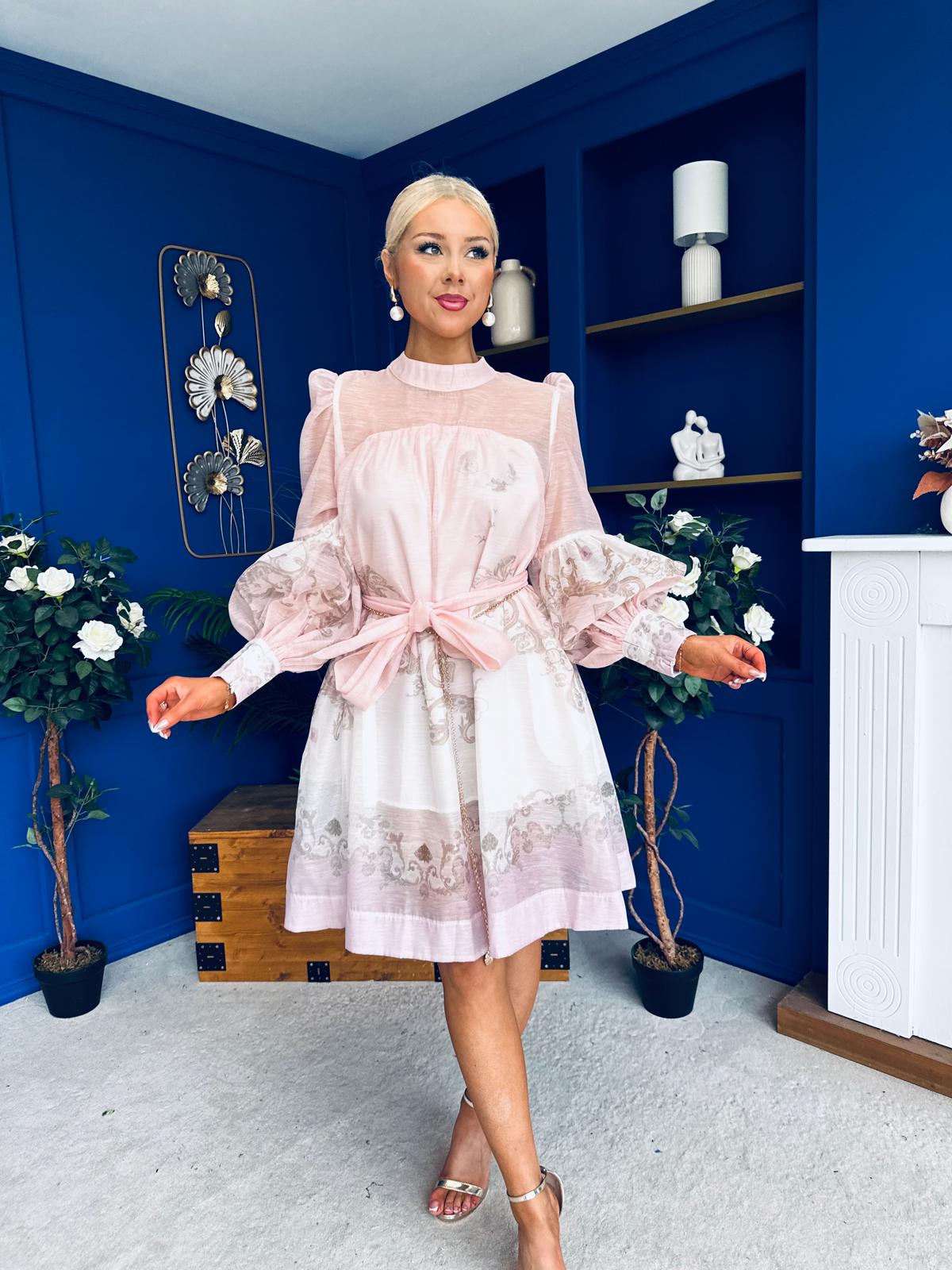 Beky Detailed Mini Shirt Dress Scroll Pastel