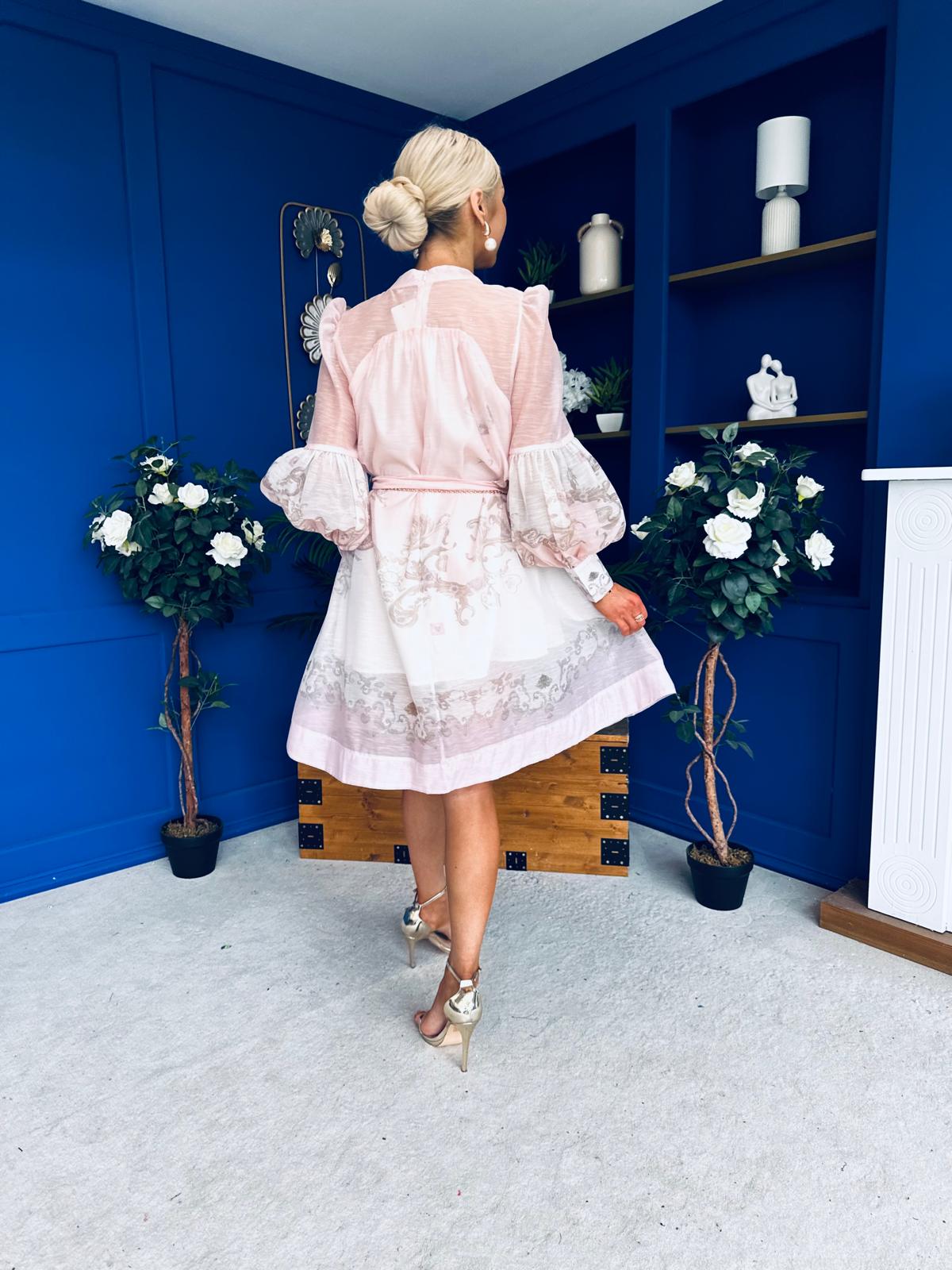 Beky Detailed Mini Shirt Dress Scroll Pastel