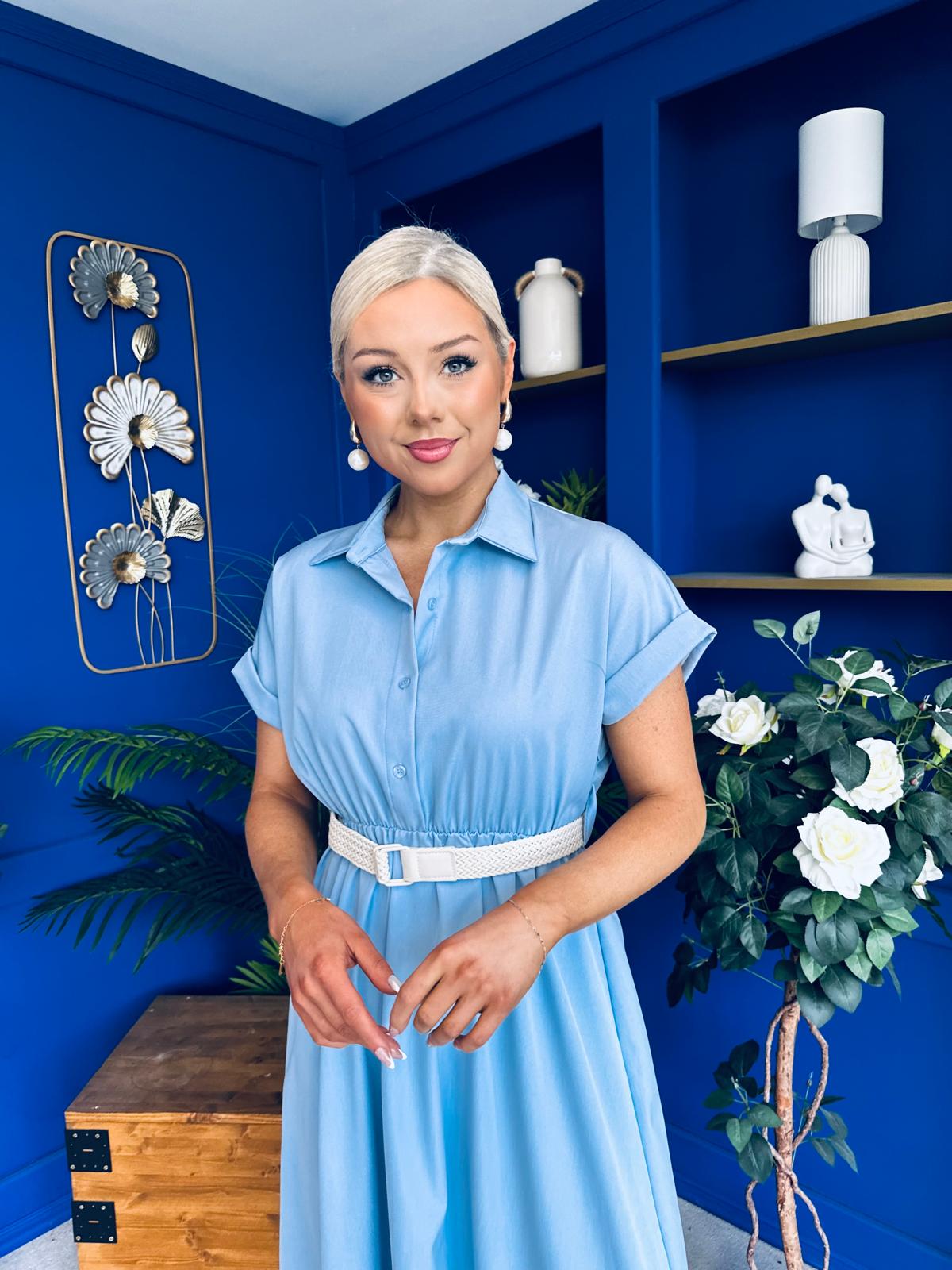 Nina Belted Midi Dress Light Blue