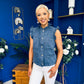 Denise Gold Button Down Denim Top Marine Blue