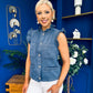 Denise Gold Button Down Denim Top Marine Blue