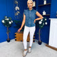 Denise Gold Button Down Denim Top Marine Blue