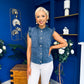 Denise Gold Button Down Denim Top Marine Blue