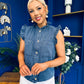 Denise Gold Button Down Denim Top Marine Blue