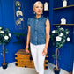 Denise Gold Button Down Denim Top Marine Blue