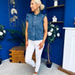 Denise Gold Button Down Denim Top Marine Blue