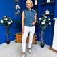 Denise Gold Button Down Denim Top Marine Blue