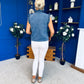 Denise Gold Button Down Denim Top Marine Blue