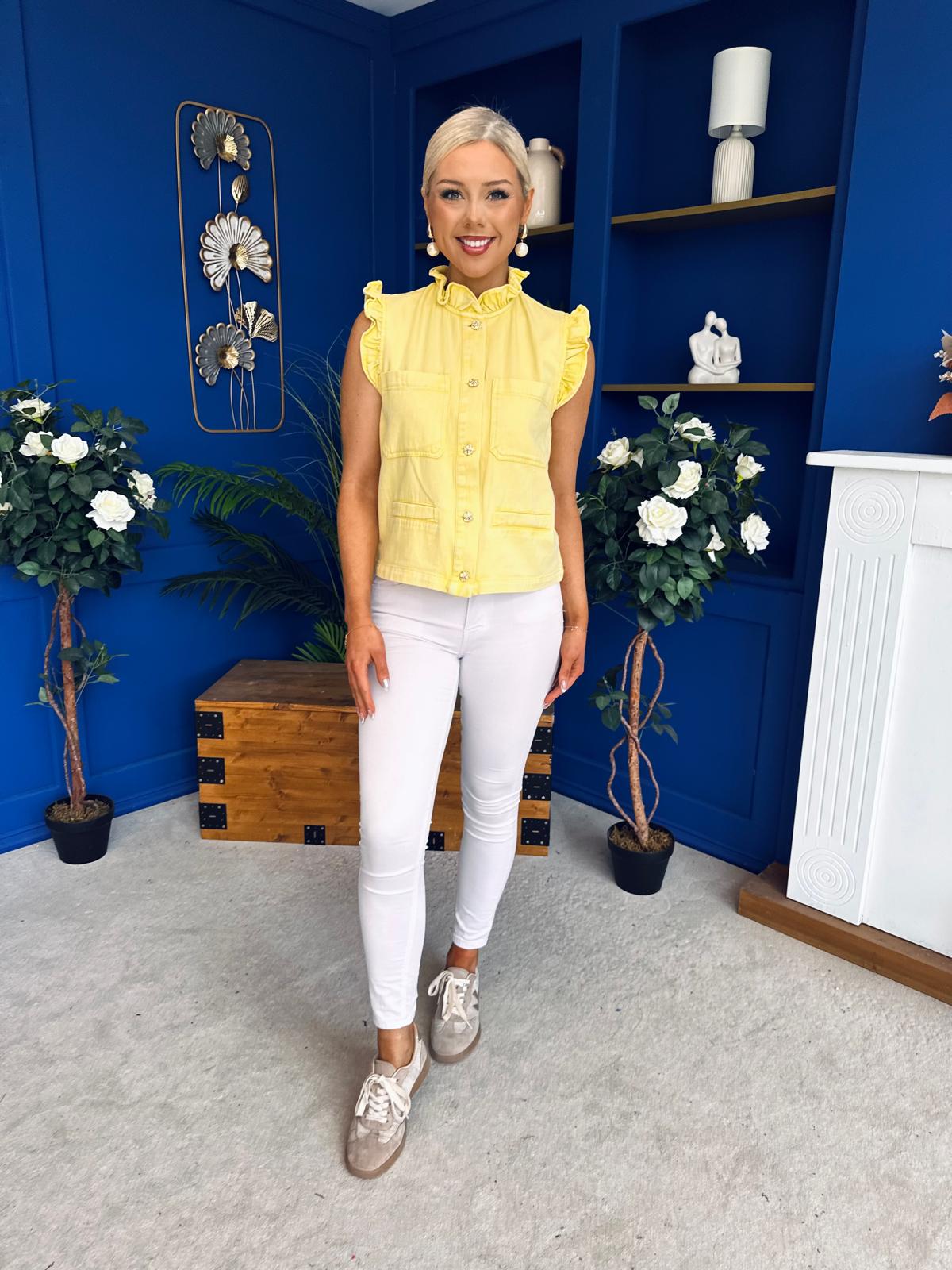 Denise Gold Button Down Denim Top Yellow