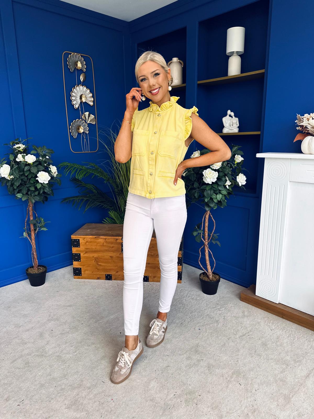 Denise Gold Button Down Denim Top Yellow