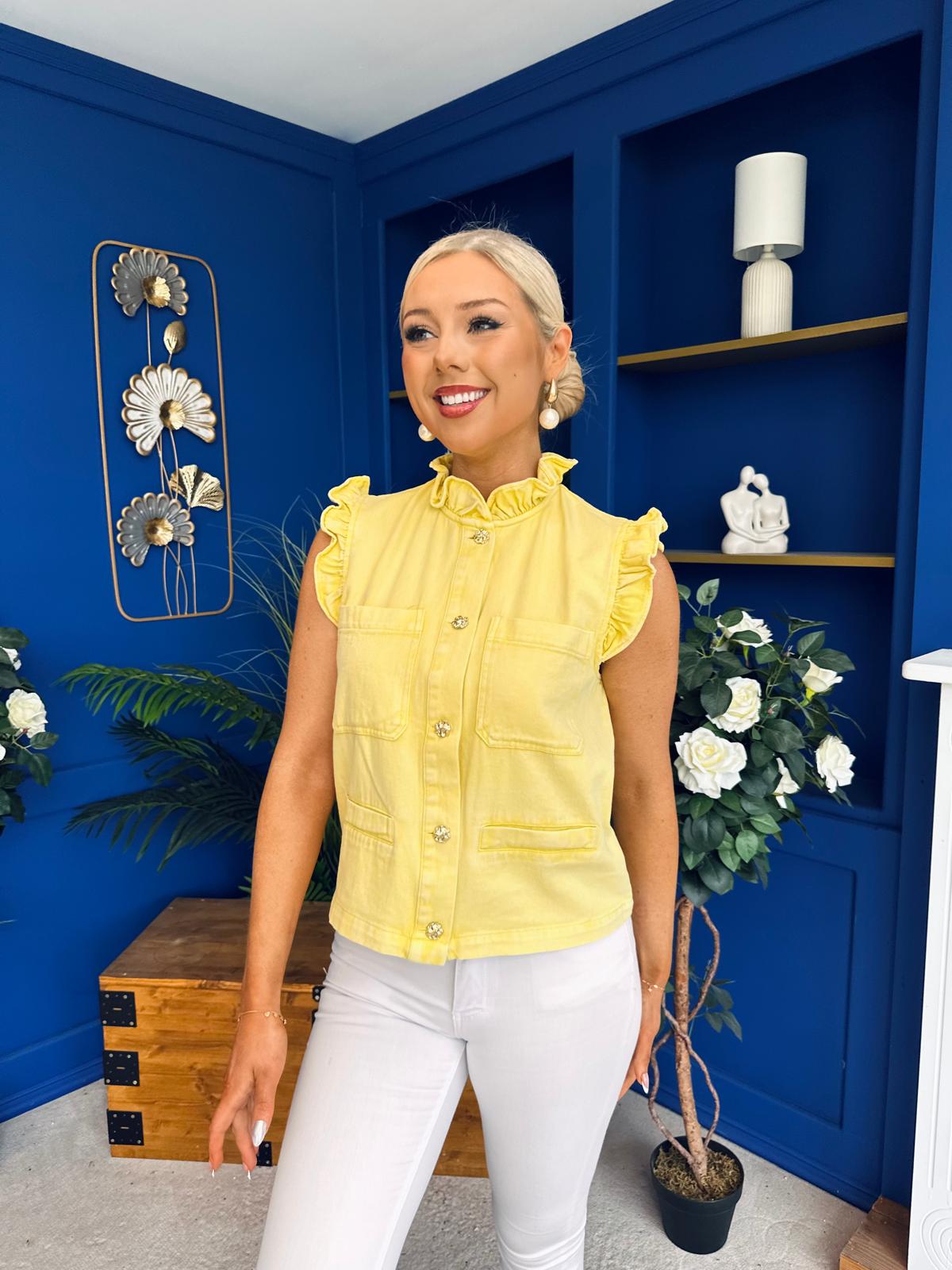 Denise Gold Button Down Denim Top Yellow