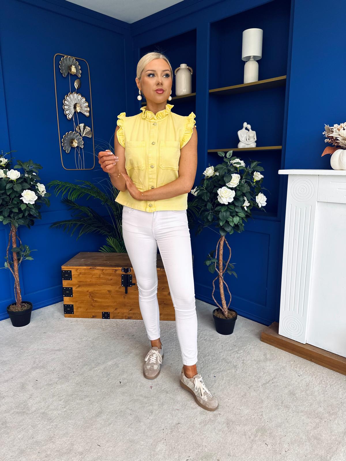 Denise Gold Button Down Denim Top Yellow