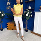 Denise Gold Button Down Denim Top Yellow