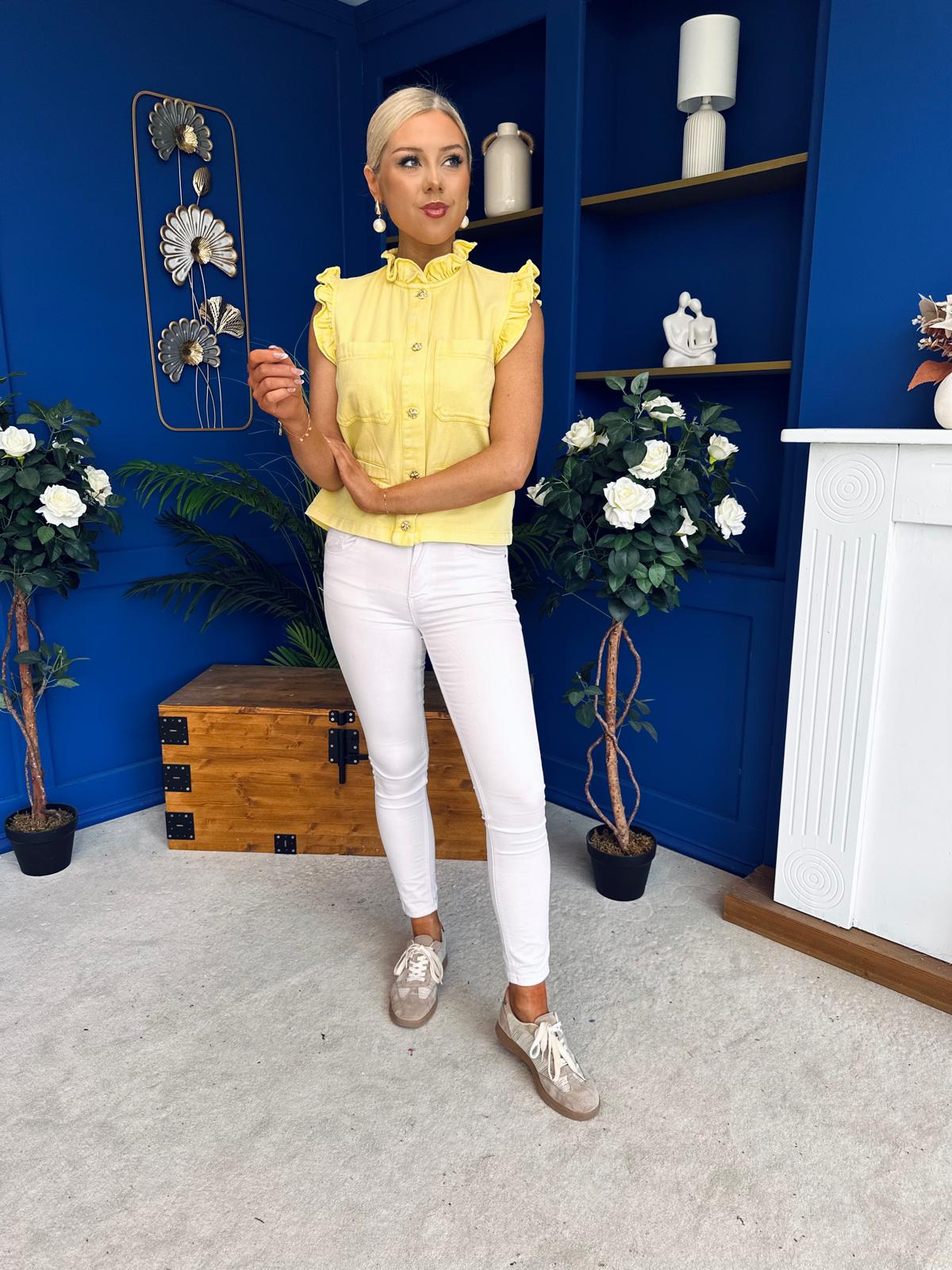 Denise Gold Button Down Denim Top Yellow