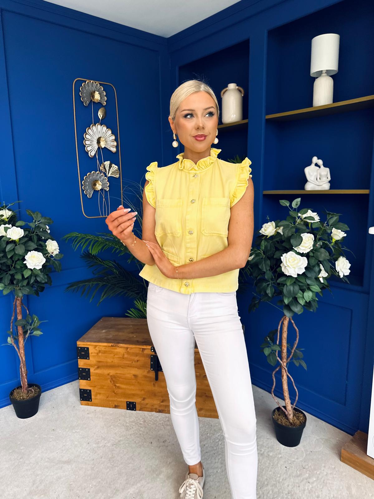 Denise Gold Button Down Denim Top Yellow