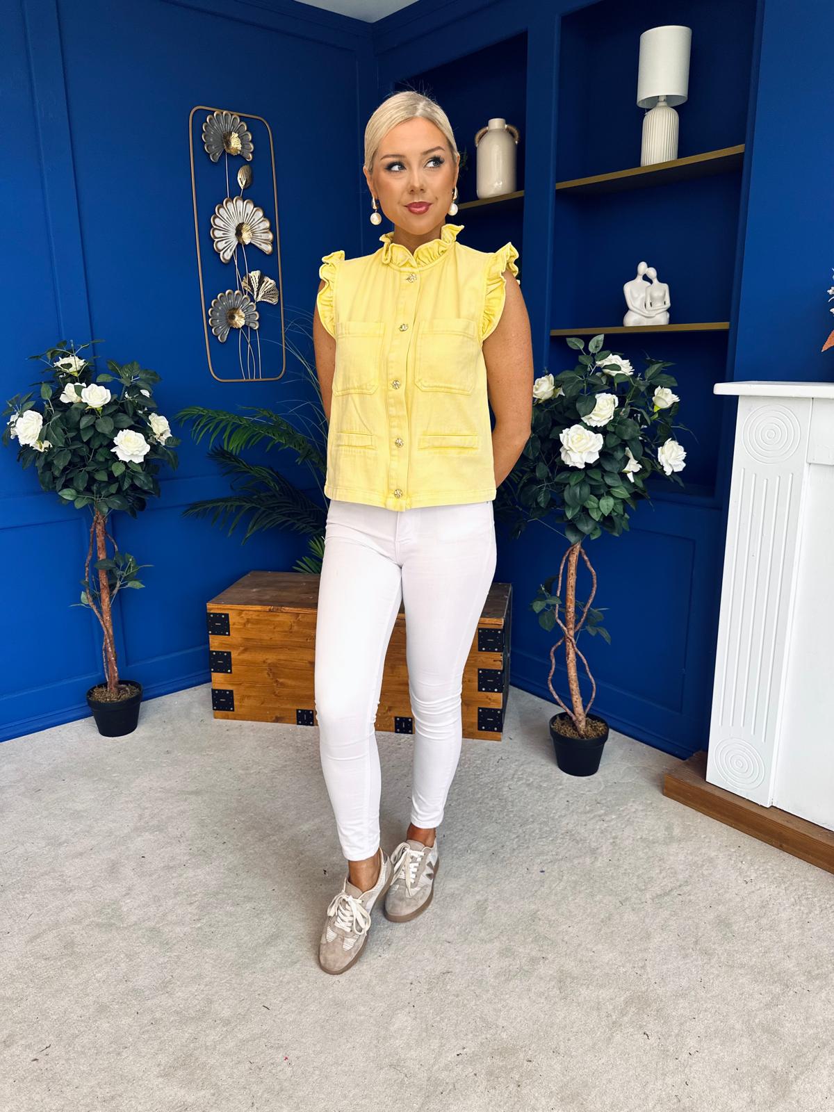 Denise Gold Button Down Denim Top Yellow