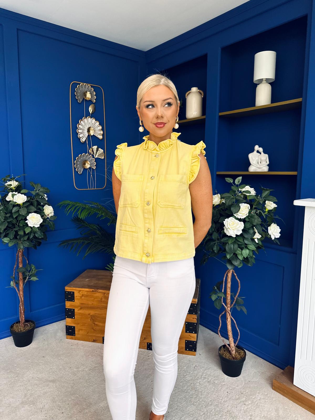 Denise Gold Button Down Denim Top Yellow