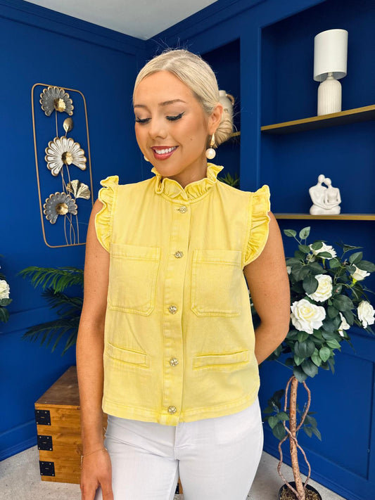 Denise Gold Button Down Denim Top Yellow